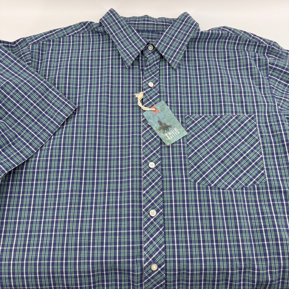 True Nation Short Sleeve Button Down Shirt Mens XL Navy Multi Plaid A00302416751
